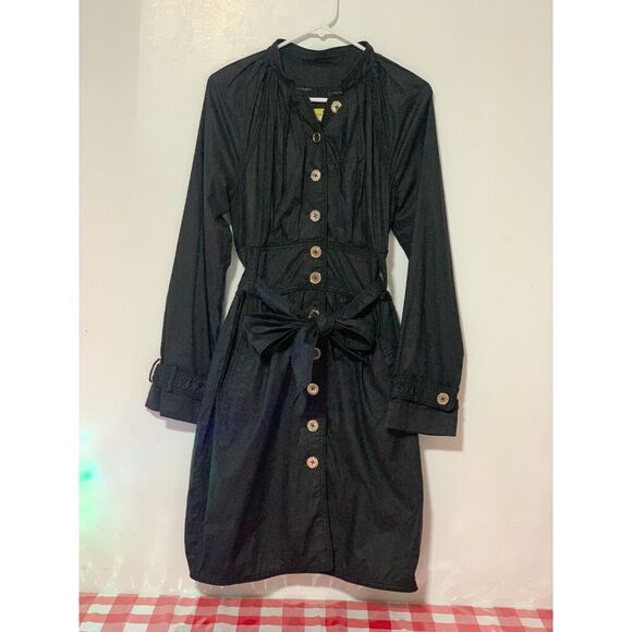 WOMEN'S Catherine Malandrino y2k black cotton and silk Trench coat pleatedSIZE P - Picture 2 of 10